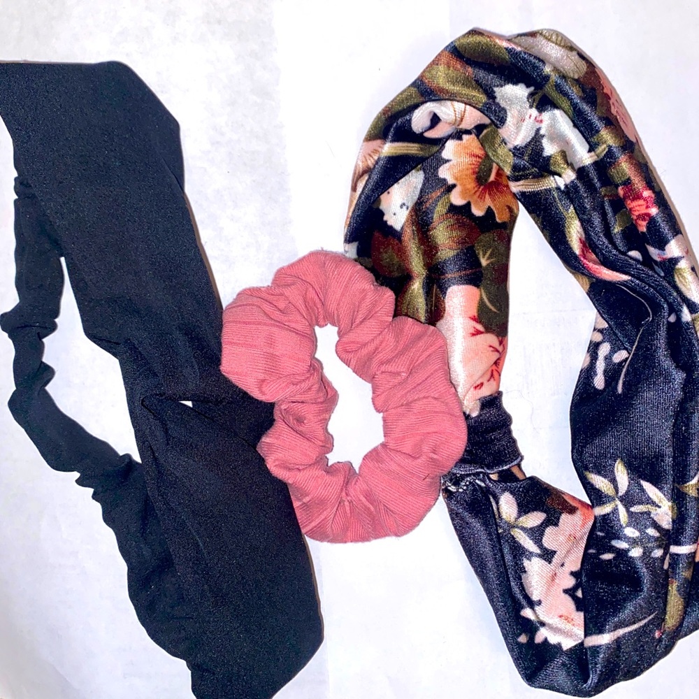 Set of 2 Fabric Headbands & Matching Scrunchie Hair Accessory Bundle NWOT